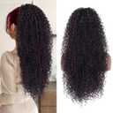 27 Inch Drawstring Ponytail Extension for Black Women Deep Curly Ponytail Extension Synthetic Mixed with Human Hair Hairpieces Afro Kinky Curly Pony Tail for Daily Use (Burgundy Highlight)