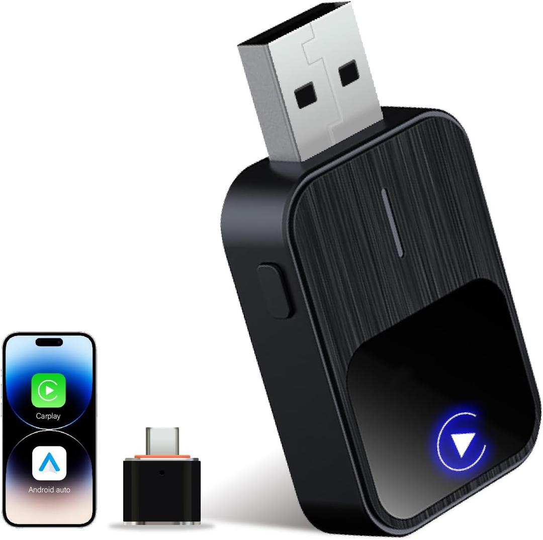 2026 Upgraded Wireless CarPlay Adapter for iPhone & Android Auto, 5X Faster Auto-Connect No Latency, Converts Wired to Wireless CarPlay, Plug & Play, 2 in 1 Adapter for iOS 12+/Android 11+, Black