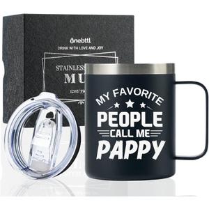 Onebttl Pappy Gifts Coffee Mug for Christmas Father's Day Birthday, 12oz Stainless Steel Coffee Mug with Handle and Lid - My Favorite People Call Me Pappy