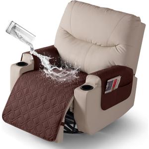 VANSOFY Recliner Chair Covers 100% Waterproof Seat Cover with Arm Reclining Cover Non-Slip Recliner Chair Covers Furniture Protector Washable Slipcover with Pocket for Pets, Dogs(Coffee, 25")