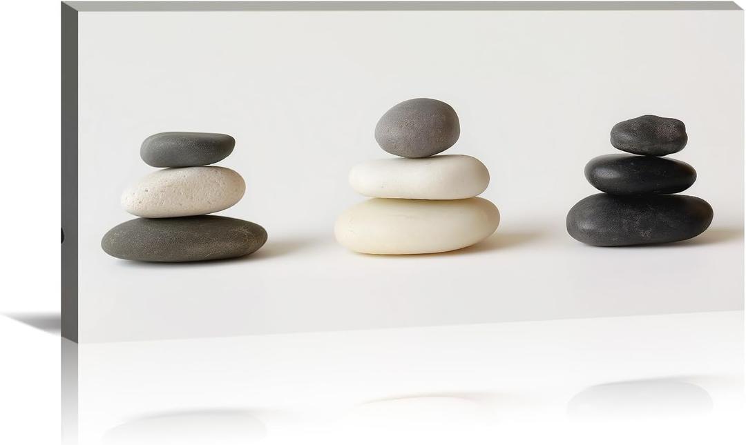 Zen Canvas Wall Art Calm Peaceful Spa Decor Relaxing Painting Prints Three Balancing Zen Stones Picture for Bathroom Spiritual Room Home Decor Framed(Picture-1,12.00"x24.00")