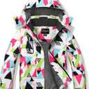 Spmor Girls' Waterproof Ski Jacket Warm Coat Windproof Winter Snowboarding Jacket (8, Geometric)