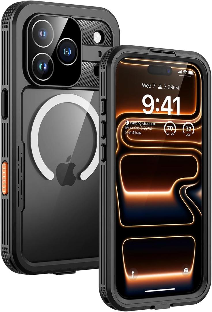 Lanhiem Magnetic for iPhone 17 Pro Max Case, IP68 Waterproof Dustproof, Built-in Screen Protector [Compatible with Magsafe] Heavy Duty Rugged Cover Full Body Phone Case, 6.9 inch, Black