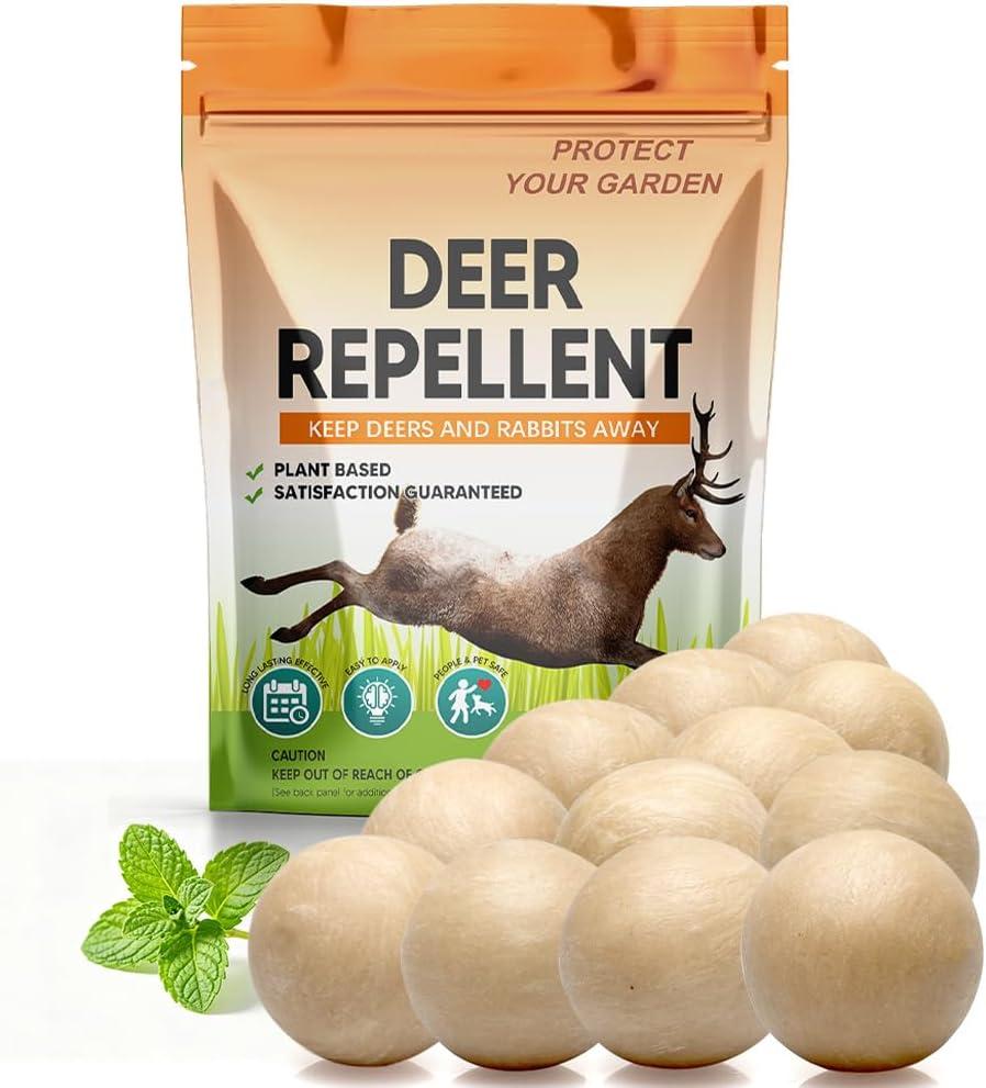 Deer Repellent for Plants, Rabbit Repellent Outdoor, Deer and Rabbit Repellent for Plants, Garden, Trees, Bunny Repellent, Safe for People, Pets and Plants, Lasts Up to 60 Days - 12 Packs