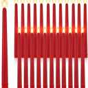 Macarrie 24 Packs Flameless Taper Candles Battery Operated Fake 11 Inch Long Candlelight LED Flameless Candlesticks Flickering Tapered for Spring Summer Wedding(Red)