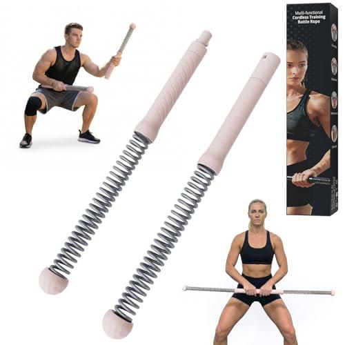 Flexella Portable Ropeless Battle Ropes, HIIT & Low Impact Cardio Workouts, Transform into Fitness Bar, Cordless Battle Ropes for Home Gym, Compact Gym Equipment for Men & Women (Pink)