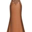 Silk Beaded Prom Dresses Long for Women Mermaid Formal Dresses Spaghetti Straps Evening Party Gowns (2, Brown)