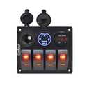 Red 4 Gang Marine Waterproof Boat Switch Panel Aluminium Panel with 12V Voltmeter Type-C and QC3.0 USB Charging Socket Rocker Witch Panel for Car Boat