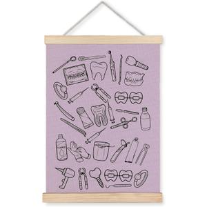 ignytiger Dental Office Decor, Dental Wall Art Poster Framed, Dentist Tools Purple Canvas Wall Art Prints for Hospital Office Decor, 12x16 Inches
