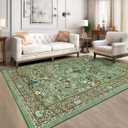 Washable Rug for Living Room 8x10 Large Botanical Floral Accent Rug, Non Shedding Non Slip Floor Carpet, Ultra-Soft Low Pile Indoor Mats for Dining Room, Playroom, Bedroom, Green