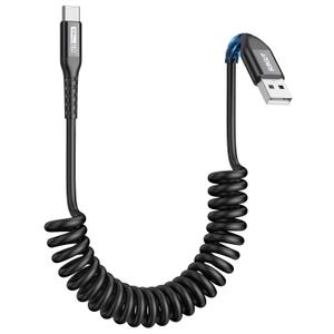 SUNGUY Coiled USB C Cable, 1Pack 6FTRecommended Stretch Length: 1.5-4FT USB to USB-C Cable and Data-Cable for Android Auto, CarPlay, iPhone 17/16/15 Series, Galaxy S24 Ultra, Pixel, Xiaomi - Black