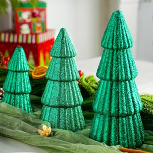 2 x 3Pcs Artificial Christmas Tree Decorations Glittering Foam Tabletop Xmas Tree Modern Christmas Centerpiece Decor for for Table Mantel Home Holiday Party Decor(Green)
