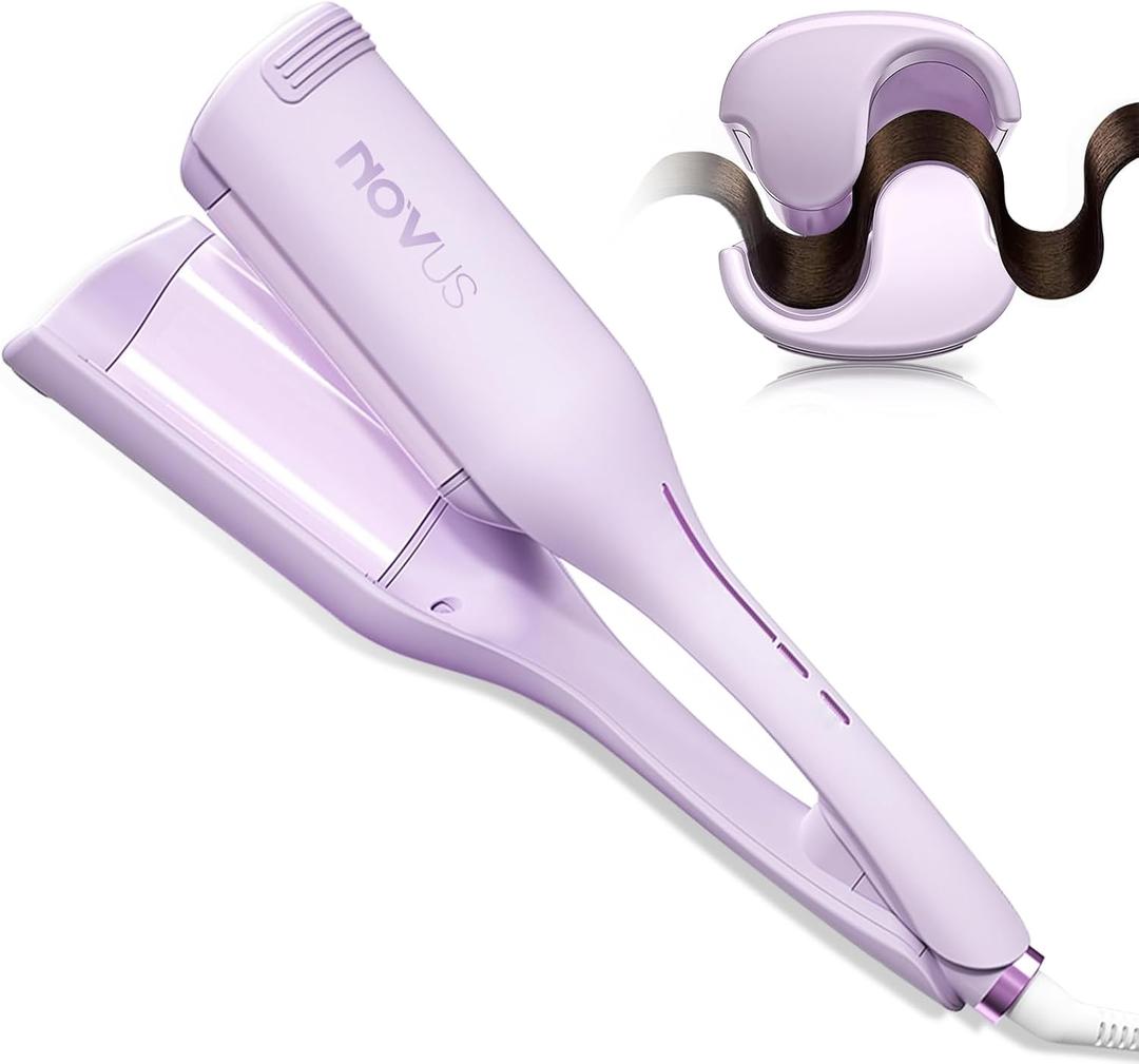 NOVUS Curling Iron Hair Crimper Waver - 1.4 Inch Anti-Scald Rovy Waves Curling Wand, Ionic Deep Waver Hair Curler Tool with Ceramic 2 Barrel for All Hair Types, Auto Shutdown Protection