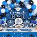 Tatuo 277 Pcs Graduation Decoration Class of 2025 Party Supplies Kit Congrats Balloons Grad Party Disposable Dinnerware Backdrop Tablecloth for High School College Grad Celebration, Serves 24(Blue)