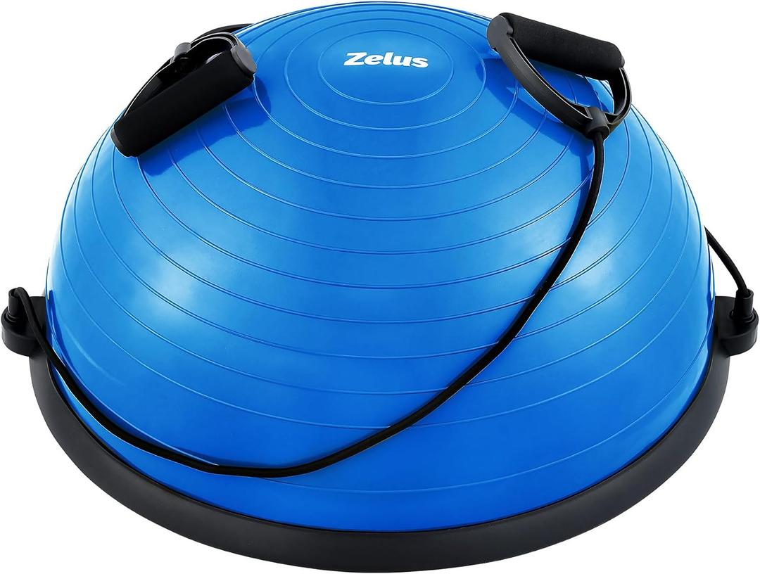 ZELUS Balance Ball Trainer with Resistance Bands and Foot Pump, Inflatable Yoga Ball for Home Gym Workouts, Exercise Half Ball for Balance Training Core Strength Fitness More, 330lb Cap
