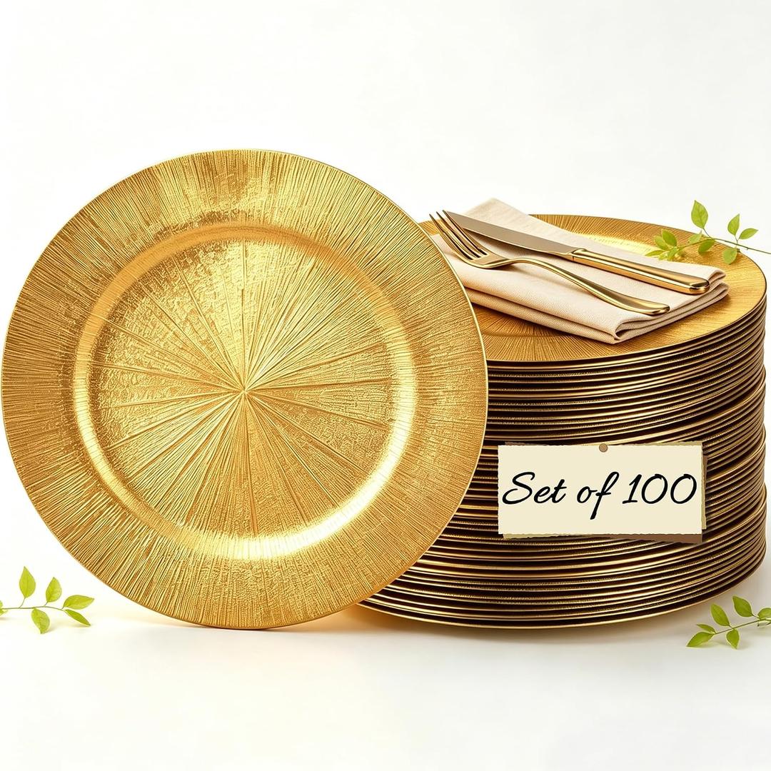 13'' Chargers for Dinner Plates, Gold Charger Plates Bulk 100pcs