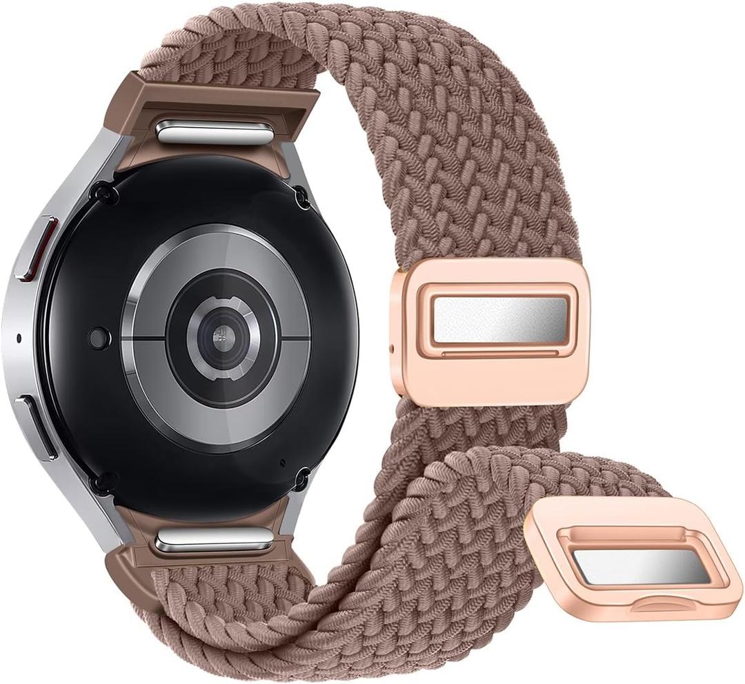 One Click No Gap Braided Bands Compatible with Samsung Galaxy Watch 7 6 4 5 FE Band 40mm 44mm/Galaxy Watch 6 4 Classic 47mm 43mm 42mm 46mm/Watch 5 Pro 45mm, 20mm Elastic Nylon Sport Strap Men Women