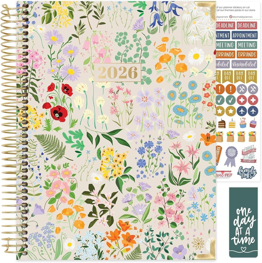 bloom daily planners HARDCOVER 2026 Planner (January to December) - 8.5 x 11 Weekly & Monthly Dated Agenda Organizer Book with Stickers & Tabs - Garden Party, Beige