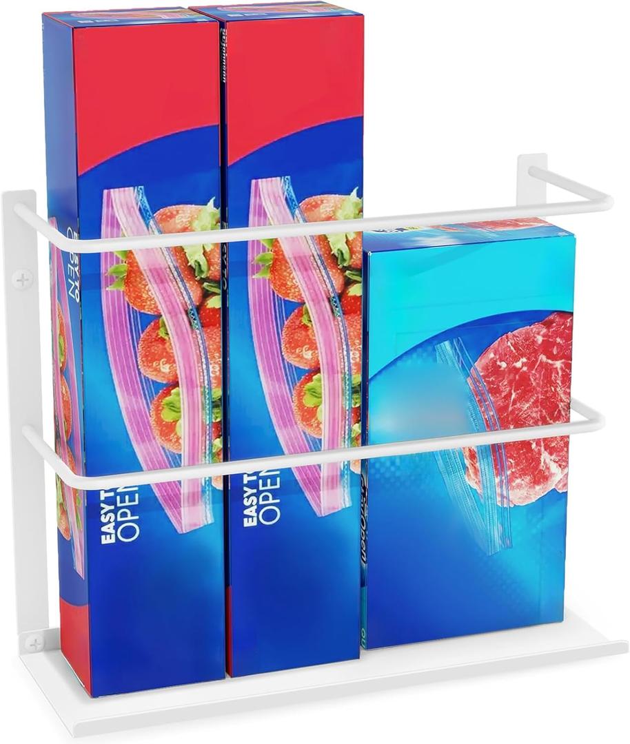 White Kitchen Wrap Organizer Door Mount, Aluminum Foil Holder Cabinet Door Organizer Cabinet Storage Basket for Kitchen Wrap/Food Bag Storage (1 Pack)