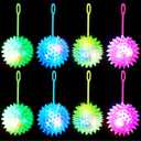Civaner 8 Pcs Light up Ball LED Spiky Bouncy Balls Bulk Rubber Fidget Sensory Toy Glow in The Dark Light up Party Favors
