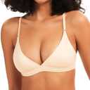 Triangle Bralette Crossover Deep V Bra, Unlined Bras for Women Seamless Bralette Sexy Low Cut Bra Wireless No Padding (Large, Nude)