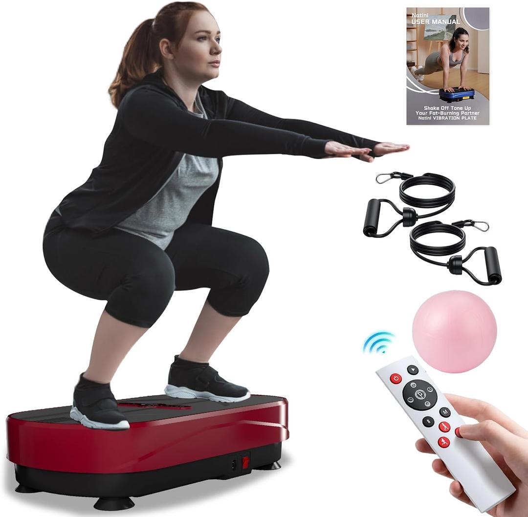 Natini Vibration Plate Exercise Machine, Vibration Plate for Lymphatic Drainage, Whole Body Workout Vibration Fitness Platform, Relieve Pain & Weight Loss & Toning(Red)