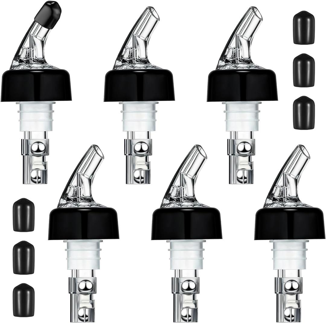 BBTO Automatic Measured Bottle Pourer Spout Liquor Pourers Bottle Jigger Quick Shot Spirit Measure, 1 oz/ 30 ml(Clear, Black,12 Pieces)