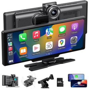 CHOVE Wireless Apple Carplay Screen for Car, 10.26" Apple Car Play & Android Auto Screen,Touchscreen with Backup Camera,Dash cam,Support GPS,Siri/Google,Bluetooth,AUX,Mirror Link,Fit Most Vehicles