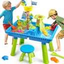 Water Table for Toddlers 3-5,2 in 1 Kids Sand Water Table with 37PCS Accessories,Large Activity Sensory Play Table Outdoor Toy on Backyard Beach Summer for Kids Toddler 3 4 5 6 8