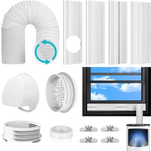 Portable AC Window Vent Kit with 5.9Inch Exhaust Hose & Mobile Air Conditioner Unit Coupler, Upgraded Seamless 4 Seal Plates Window Kit Adjustable for Horizontal & Vertical Sliding Windows