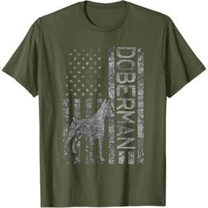 Doberman Lover Design For Men Women American Flag Doberman T-Shirt Color Green, Small