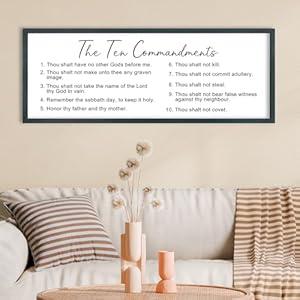 FZMHASLWW The Ten Commandments Bible Verse Wall Decor 32"X12" God Jesus Prayer Christian Saying Catholic Scripture Sign Large Wood Framed Wall Hanging Art (Black)