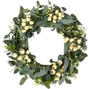 JINGHONG Eucalyptus Wreaths for Front Door 20 Inch Green Home Decor for Wall Porch Window Spring Summer Wreath with Big Berries for All Seasons Winter Christmas