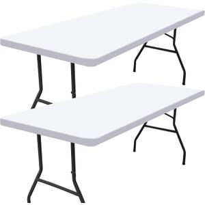 Smiry Rectangle Picnic Table Cloth Set Of 1, Waterproof Elastic Fitted Tablecloths for 8 Foot Tables, Washable Polyester Table Cover for Camping, Indoor and Outdoor (White, 30"x96")