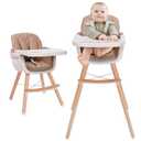 Mallify 3-in-1 Convertible Wooden High Chair, High Chairs for Babies and Toddlers, Baby High Chair with Adjustable Legs & Dishwasher Safe Tray, Made of Sleek Hardwood & Premium Leatherette, Brown