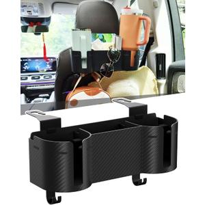 Car Headrest Backseat Cup Holder 3.7" with Organizer, High Capacity 4 in 1 Seat Back Organizer with Headrest Hooks, Multifunctional Storage for Car Travel Accessories Compatible with Most Vehicles