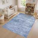 WITSHOCK 5x7 Area Rug for Living Room, Washable Rugs for Bedroom Kitchen Nursery Dining Room Office, Modern Wave Striped Rugs, Soft Thin Carpet Non Slip Low Pile for Home Decor, Blue