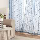 MIULEE Dusty Blue Sheer Curtains 2 Panels Embroidered Leaf Patterned Rod Pocket Floral Semi Sheer Faux Linen Window Curtains Drapes Set for Living Room Bedroom Dining Room, 52x84 Inches Long