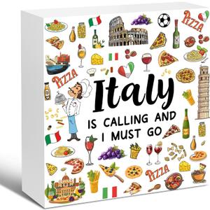 Italy Wooden Box Sign Office Desk Decor, Christian Gifts for Women, Italians Wood Block Plaque Box Sign Inspirational Quote Desk Decor, Table Sign for Home Office 5 x 5 inch