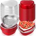 Fovths 72 Pieces Heart Shaped Cake Pans 23 Ounce Aluminum Foil Heart Shaped Cupcake Pans with Lids Disposable Extra Large Dessert Flan Baking Cups for Valentine Cooking, Red