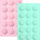Flower Silicone Mold 2-Pack 15-Cavity Non-Stick Rose Shape Candy & Ice Cube Mold for Baking & Jelly Making (Pink, Green)