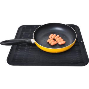 Extra Large Silicone Trivet Heat Resistant Mat 18'' x 16'' Dish Drying Mats kitchen Counter Rack Sink Drainer Pad Hot Pot Trivet Dishwasher Safe (black)