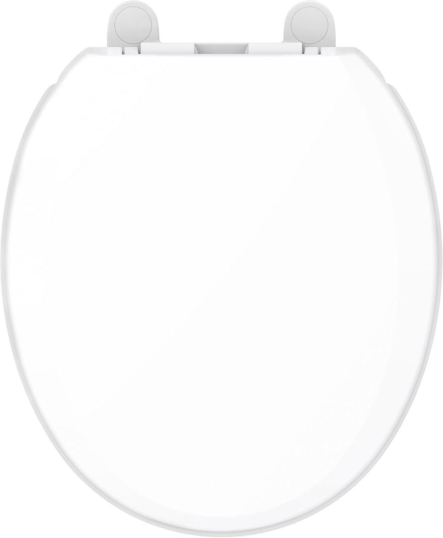 Gerber Round Front Toilet Seat with Cover, Soft Close, No Slam, Quick & Easy Install, Heavy-Duty Plastic, Durable & Fade-Resistant, White GC550129