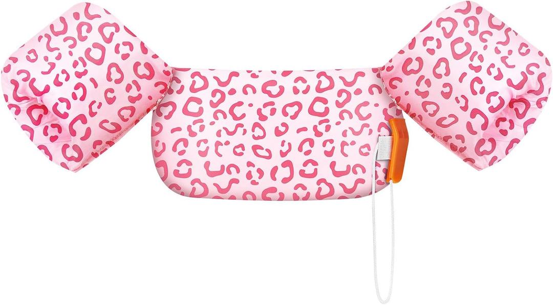 HeySplash Swim Vest for Kids, Toddler Pool Floaties Fit 22-55 Lbs, Swimming Vest with Adjustable Strap, Swim Jacket Water Wings Arm Floats, Puddle Beach Boat Jumper for Boy Girl Age 2-5, Pink Leopard