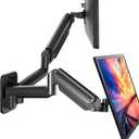 HUANUO Dual Monitor Wall Mount with Gas Spring Arms - 17-32 Inch Computer Screen Mount (4.4-17.6lbs Per Arm) - VESA 75x75/100x100 Height Adjustable Stand for Dual Monitors - Home Office Desk Setup