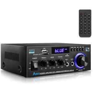 AK45 Stereo Amplifiers Home Audio, Stereo Receivers 300W Home 2 Channel Bluetooth 5.0 Power Amplifier System, FM Radio, USB, SD Card, with Remote Control for Home Theater Speakers Studio, Karaoke
