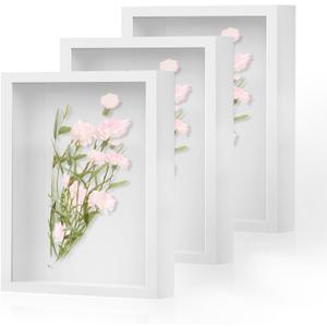 Shadow Box Frame 8x10 - 3 Pack Wood Deep Shadowbox with Glass Shadow Boxes Display Cases Suitable for Photos, Dried Flowers, Handicrafts Picture Frames for Wall (White)