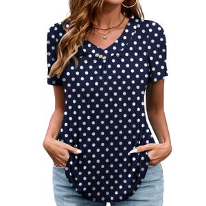 OIDUICOULD Womens Plus Size Tops Short Sleeve Shirts V Neck Casual Soft Blouse Navy Polka Dot 3X (Blue, XXXL)