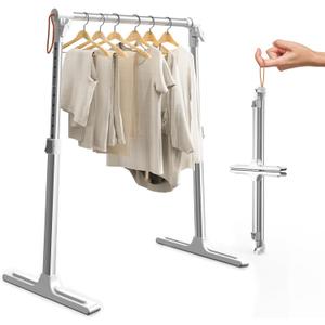 Foldable Adjustable Closet Rod,20.86-35.43in Width Aluminum Clothes Hanging Rod,Portable Drying Rack for Closet Storage RV Laundry Small Space,Tool-free installation,Heavy Duty Tension Rod
