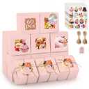 OAMCEG 60pcs Cookie Boxes with Window, 4x4x2.5 Inch Bakery Treat Boxes with Cake-Themed Stickers for Mini Cake, Pastry, Dessert, Chocolate, Strawberries, Party Favors (Pink)